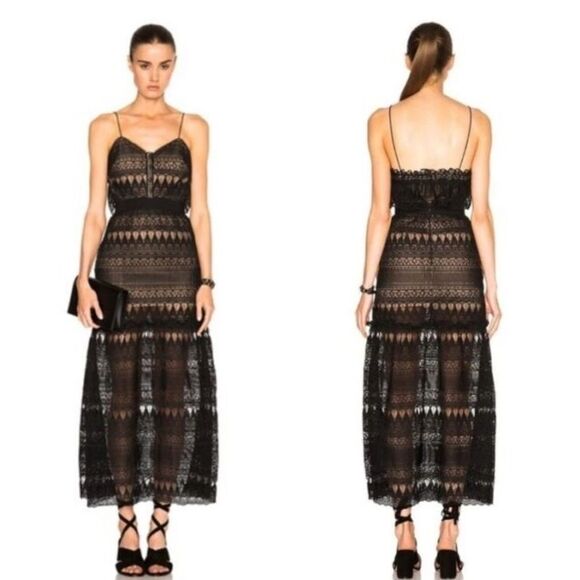 Self-Portrait Dresses & Skirts - NWT Self Portrait Black Teardrop Guipure Lace Maxi Dress Sz 6 (Runs small!)